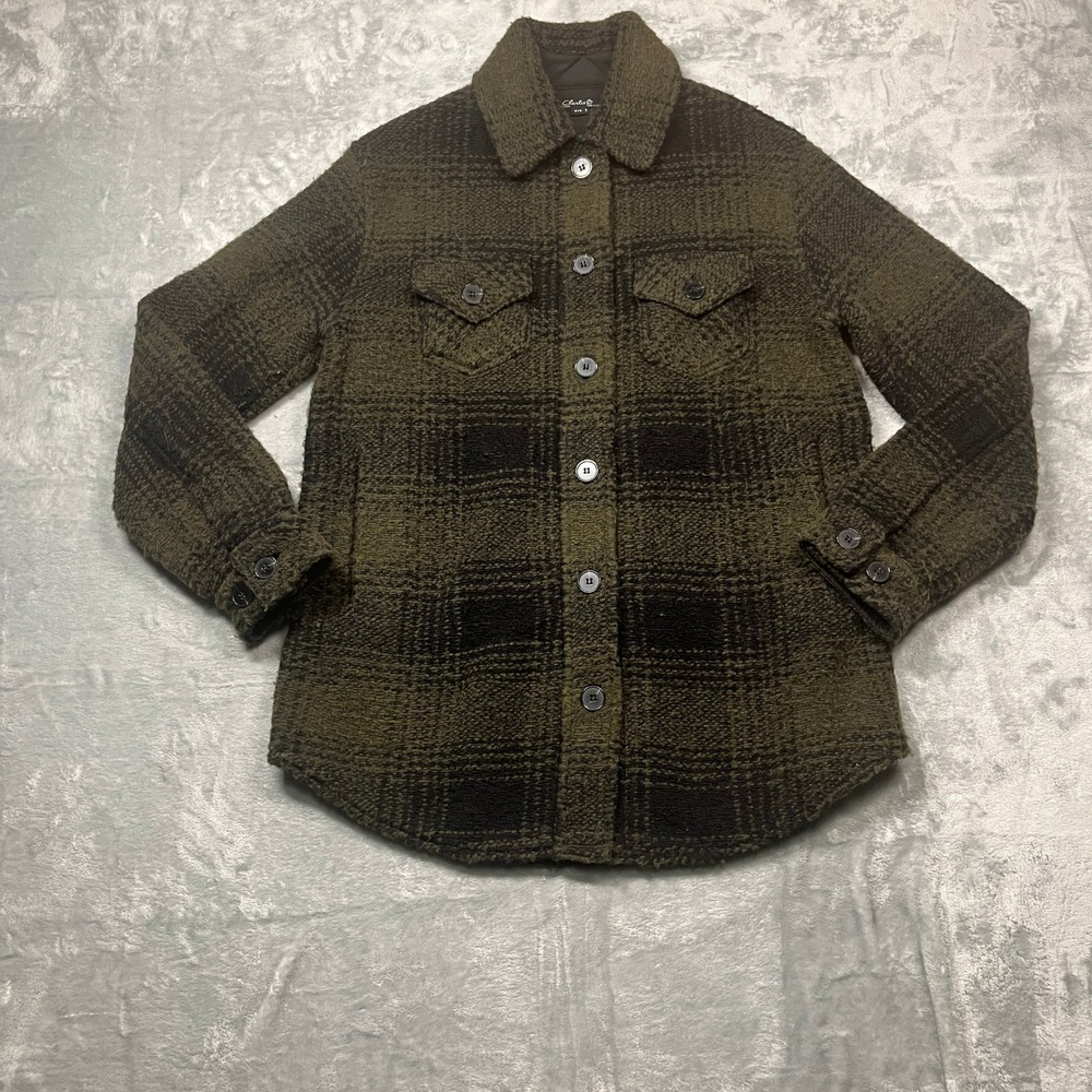 Charlie B Plaid Shacket Womens Green Wool Blend Button Front Shirt Jacket S